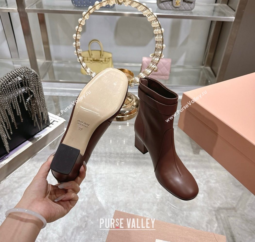 Miu Miu Nappa Leather Heel Ankle Boots 6cm with Buckle Brown 2025 5W548E (MD-250826034)