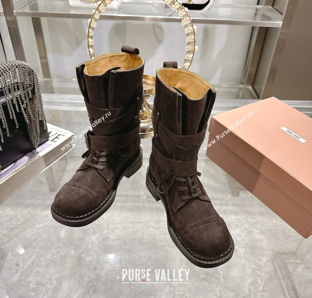 Miu Miu Suede Ankle Boots 3.5cm with Buckle Brown 2025 MIU082604 (MD-250826035)