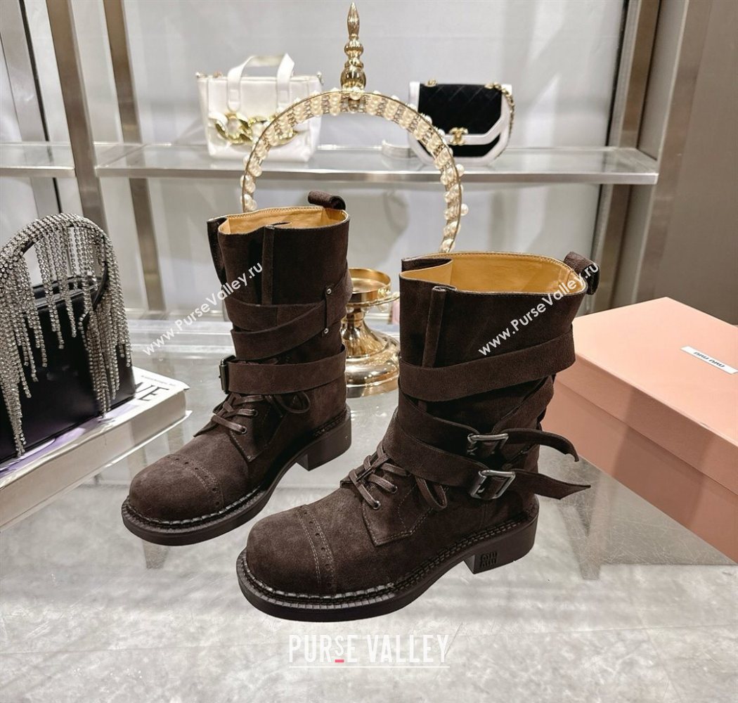 Miu Miu Suede Ankle Boots 3.5cm with Buckle Brown 2025 MIU082604 (MD-250826035)