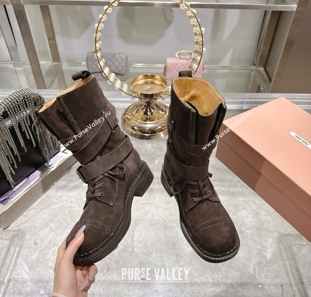 Miu Miu Suede Ankle Boots 3.5cm with Buckle Brown 2025 MIU082604 (MD-250826035)