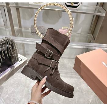 Miu Miu Suede Ankle Boots 3.5cm with Buckle Brown 2025 MIU082604 (MD-250826035)
