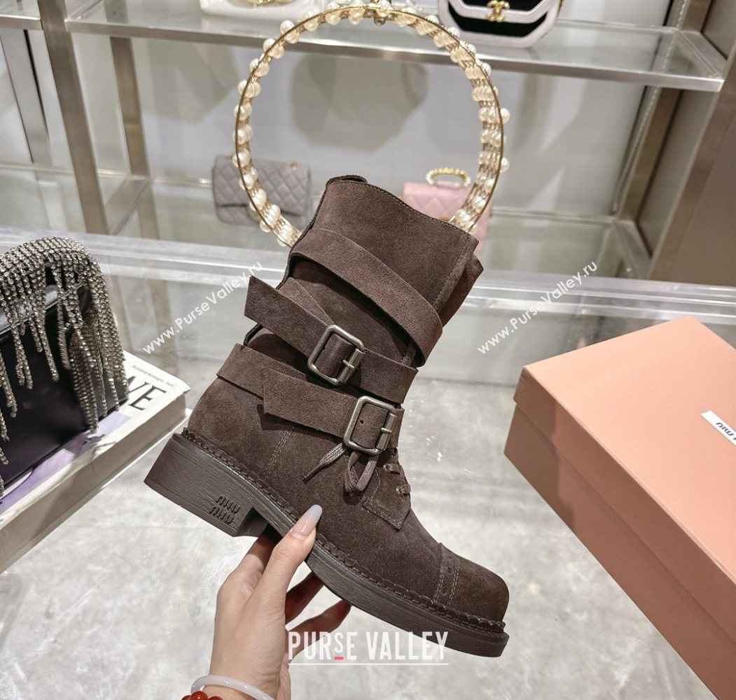 Miu Miu Suede Ankle Boots 3.5cm with Buckle Brown 2025 MIU082604 (MD-250826035)