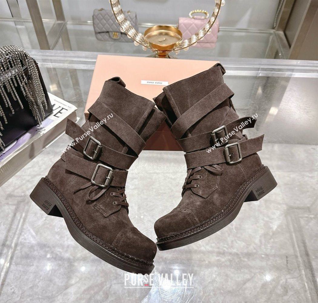 Miu Miu Suede Ankle Boots 3.5cm with Buckle Brown 2025 MIU082604 (MD-250826035)