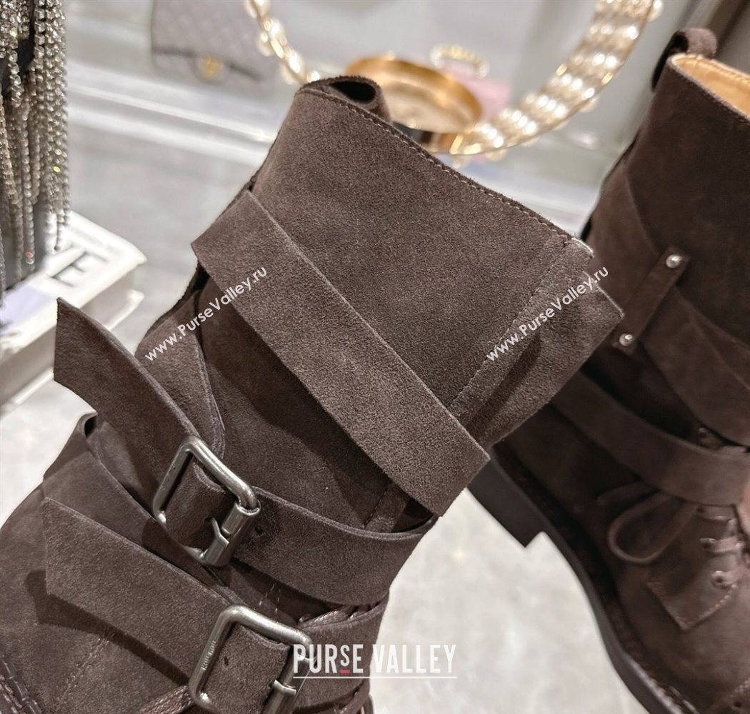 Miu Miu Suede Ankle Boots 3.5cm with Buckle Brown 2025 MIU082604 (MD-250826035)