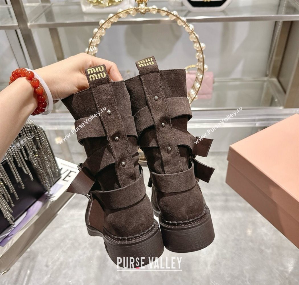 Miu Miu Suede Ankle Boots 3.5cm with Buckle Brown 2025 MIU082604 (MD-250826035)