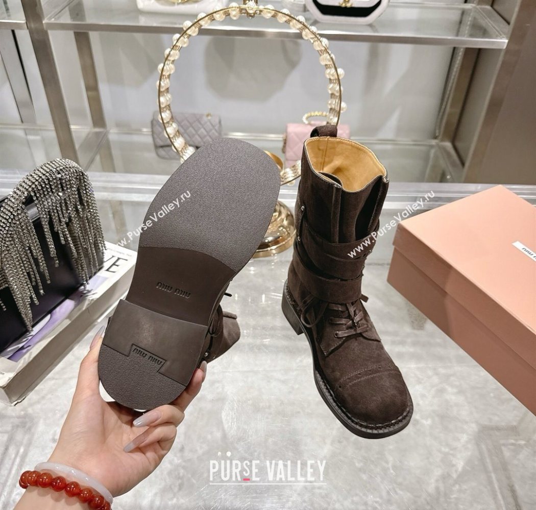 Miu Miu Suede Ankle Boots 3.5cm with Buckle Brown 2025 MIU082604 (MD-250826035)