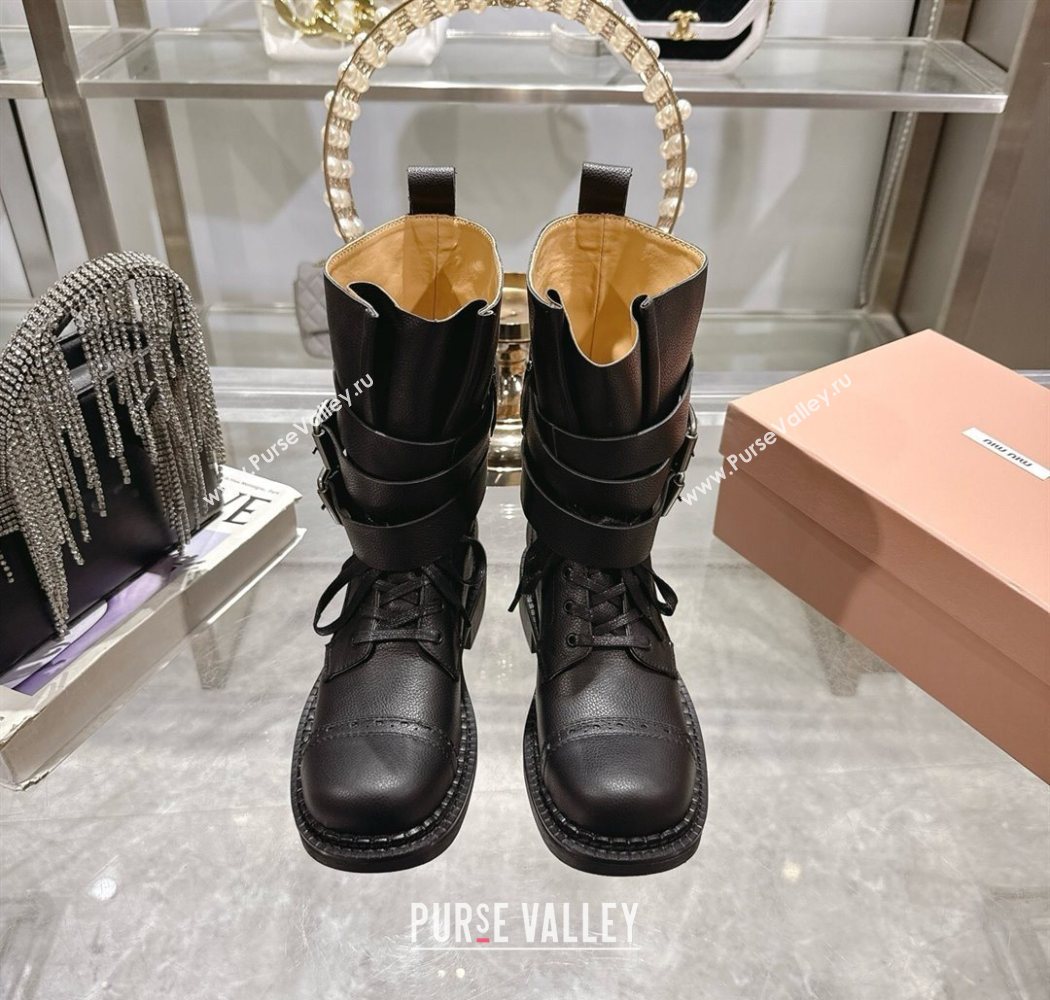 Miu Miu Leather Ankle Boots 3.5cm with Buckle Black 2025 MIU082604 (MD-250826037)