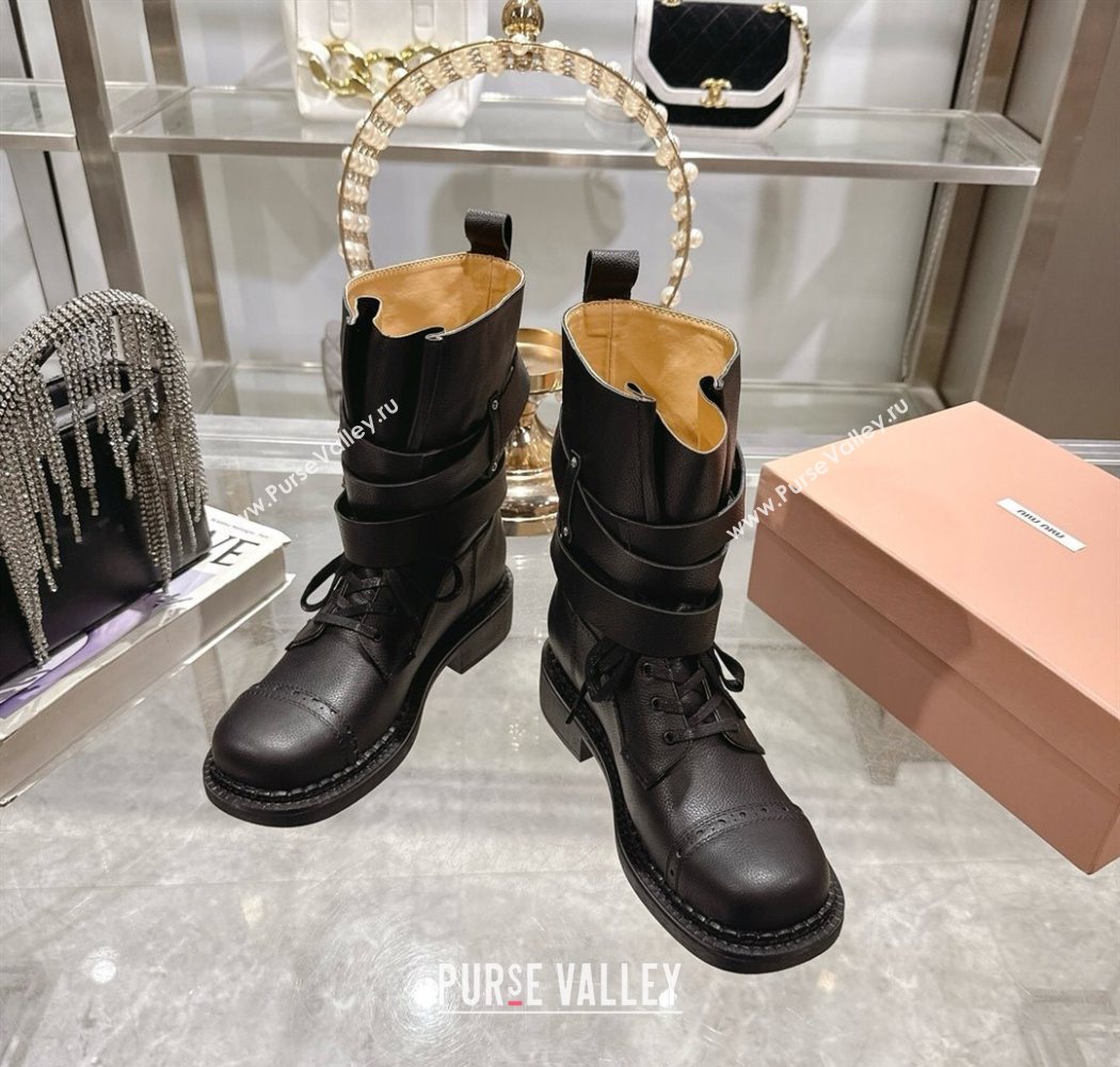 Miu Miu Leather Ankle Boots 3.5cm with Buckle Black 2025 MIU082604 (MD-250826037)