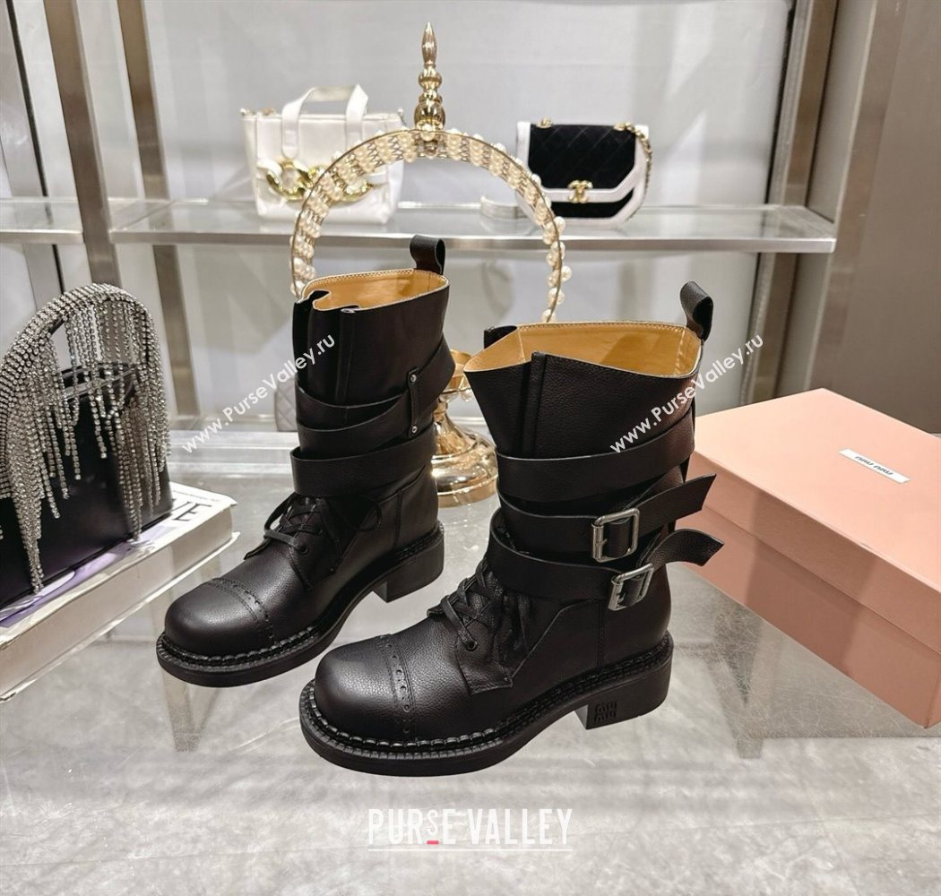 Miu Miu Leather Ankle Boots 3.5cm with Buckle Black 2025 MIU082604 (MD-250826037)