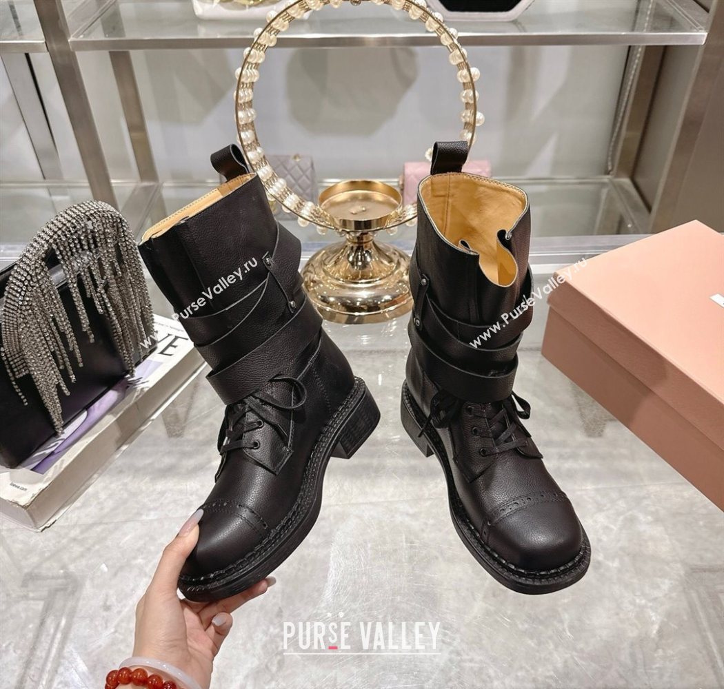 Miu Miu Leather Ankle Boots 3.5cm with Buckle Black 2025 MIU082604 (MD-250826037)