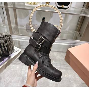 Miu Miu Leather Ankle Boots 3.5cm with Buckle Black 2025 MIU082604 (MD-250826037)