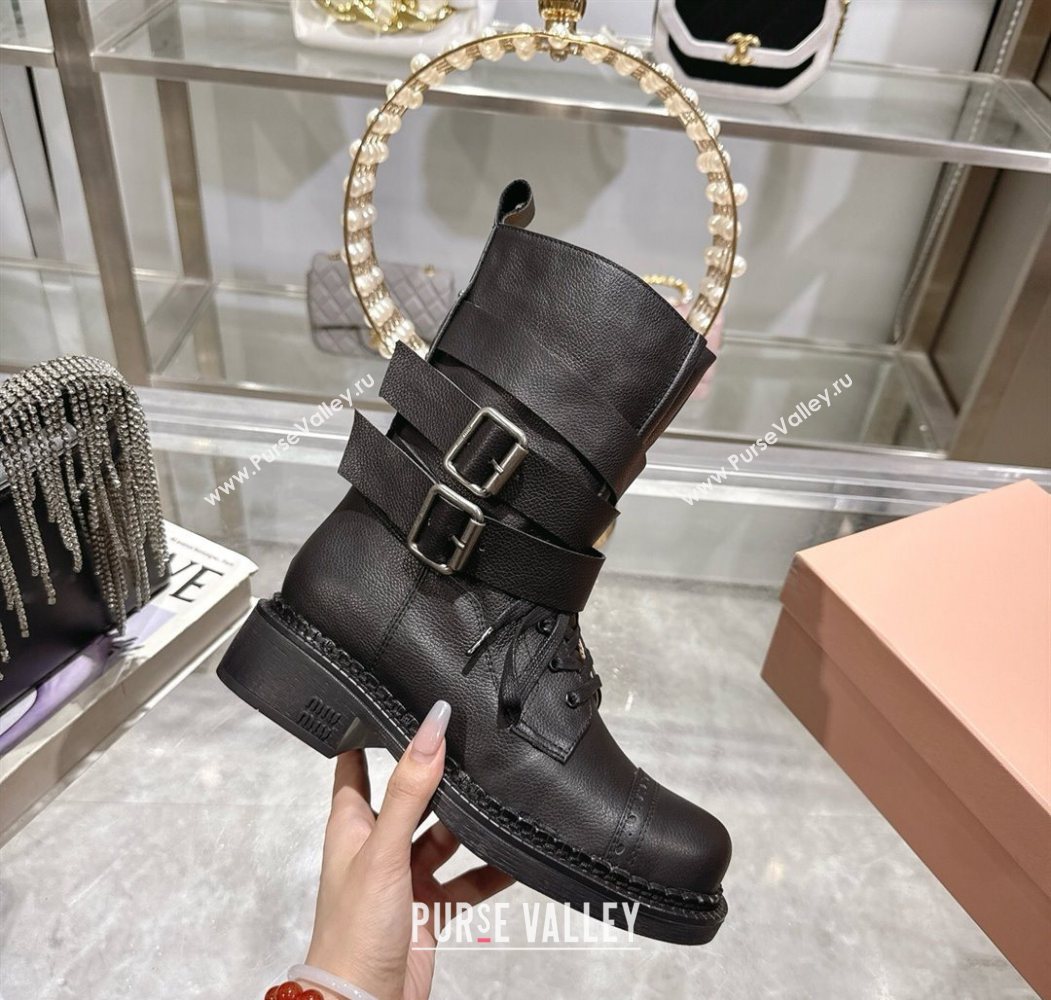 Miu Miu Leather Ankle Boots 3.5cm with Buckle Black 2025 MIU082604 (MD-250826037)