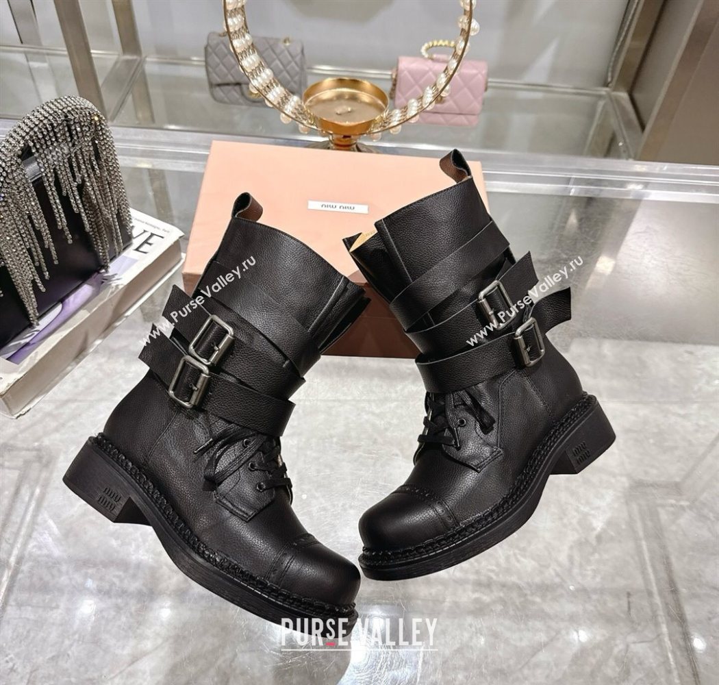 Miu Miu Leather Ankle Boots 3.5cm with Buckle Black 2025 MIU082604 (MD-250826037)