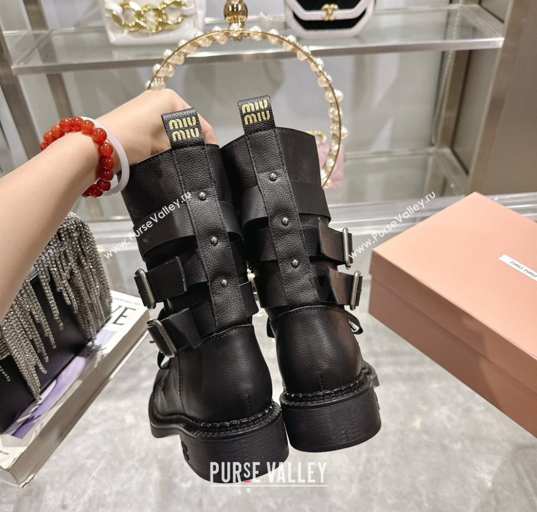 Miu Miu Leather Ankle Boots 3.5cm with Buckle Black 2025 MIU082604 (MD-250826037)