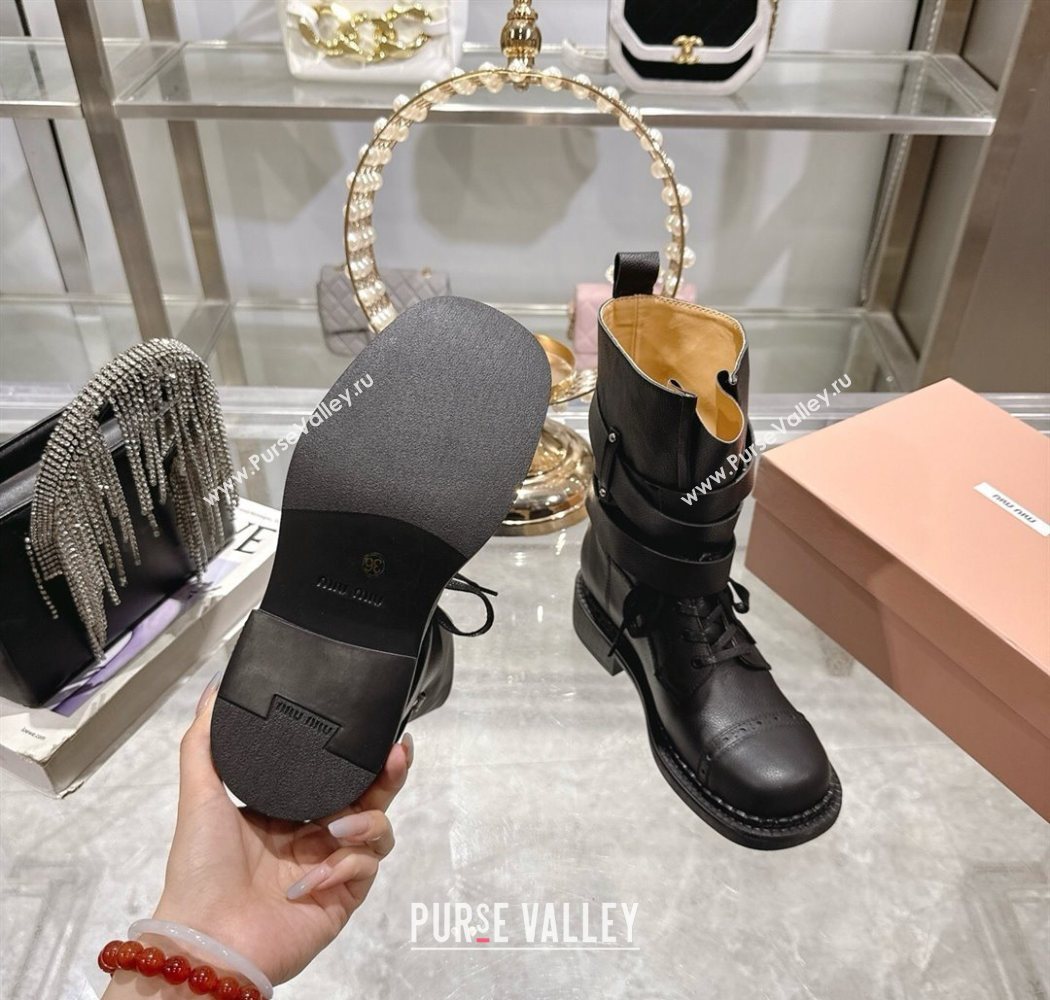 Miu Miu Leather Ankle Boots 3.5cm with Buckle Black 2025 MIU082604 (MD-250826037)