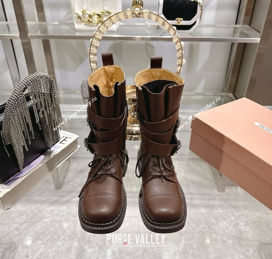 Miu Miu Leather Ankle Boots 3.5cm with Buckle Brown 2025 MIU082604 (MD-250826038)