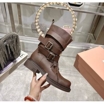Miu Miu Leather Ankle Boots 3.5cm with Buckle Brown 2025 MIU082604 (MD-250826038)