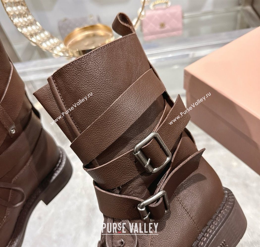 Miu Miu Leather Ankle Boots 3.5cm with Buckle Brown 2025 MIU082604 (MD-250826038)