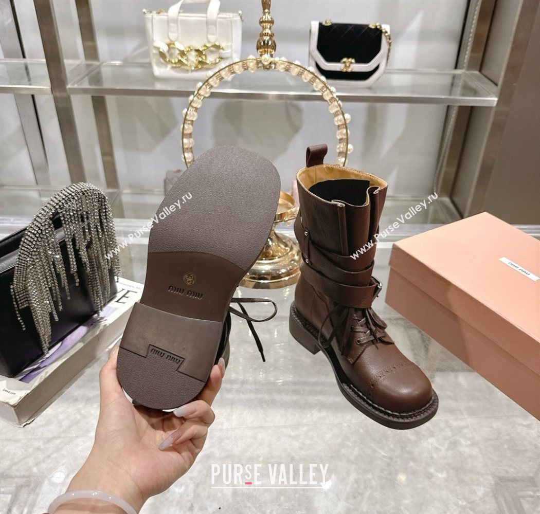 Miu Miu Leather Ankle Boots 3.5cm with Buckle Brown 2025 MIU082604 (MD-250826038)