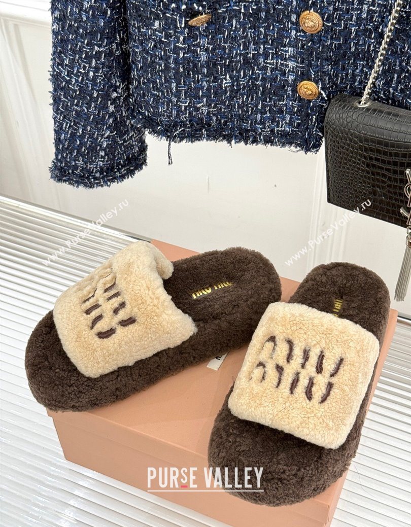 Miu Miu Shearling Platform Slides Sandal Beige/Brown 2025 MIU082609 (MD-250826059)