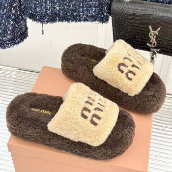 Miu Miu Shearling Platform Slides Sandal Beige/Brown 2025 MIU082609 (MD-250826059)