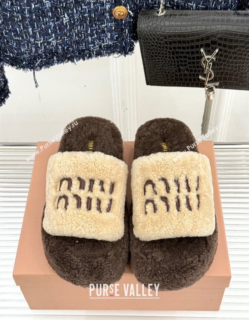 Miu Miu Shearling Platform Slides Sandal Beige/Brown 2025 MIU082609 (MD-250826059)