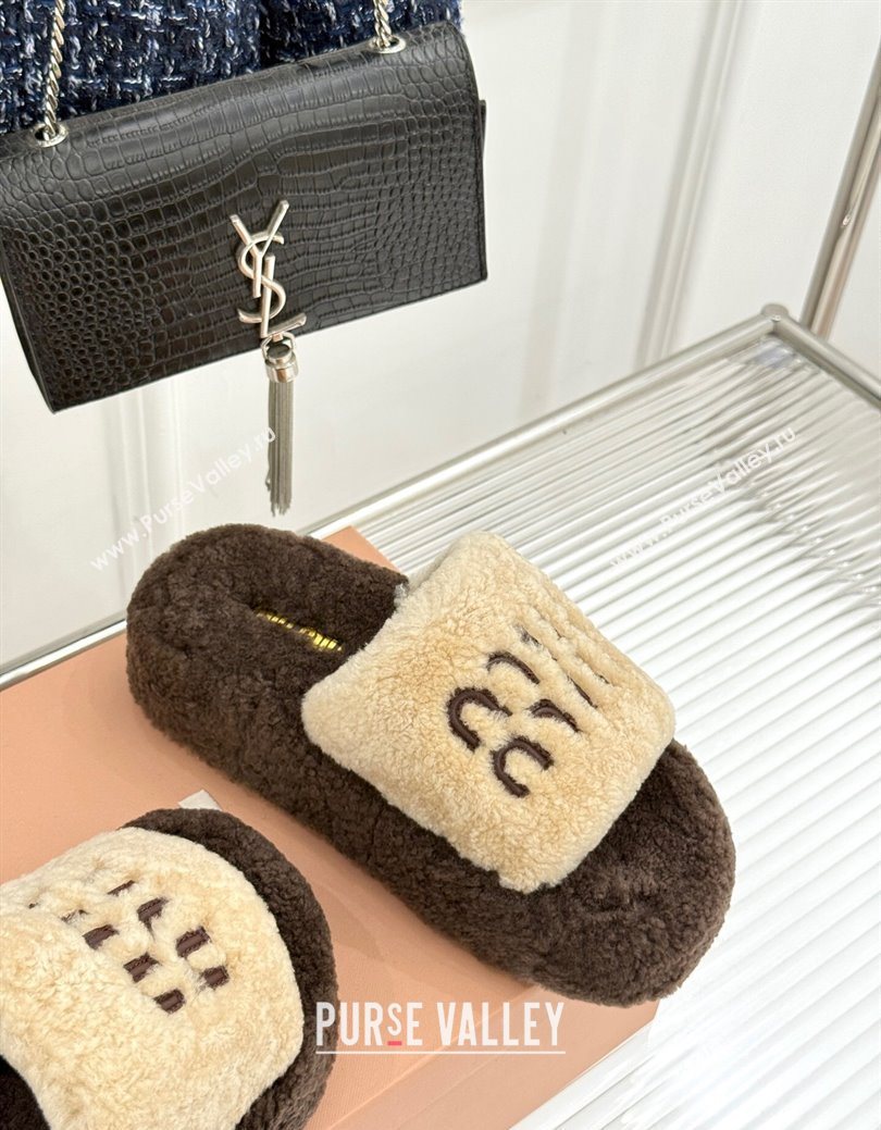 Miu Miu Shearling Platform Slides Sandal Beige/Brown 2025 MIU082609 (MD-250826059)