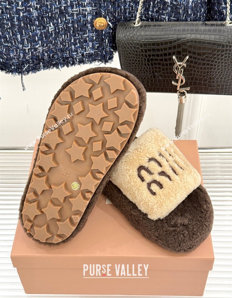 Miu Miu Shearling Platform Slides Sandal Beige/Brown 2025 MIU082609 (MD-250826059)
