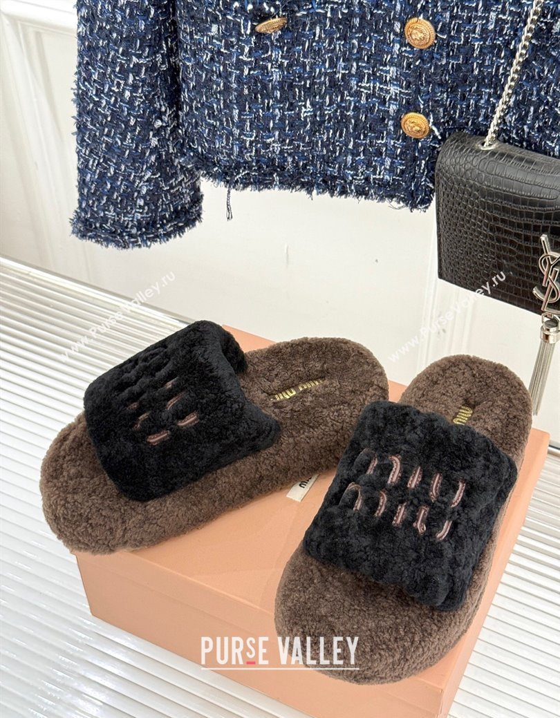 Miu Miu Shearling Platform Slides Sandal Black/Brown 2025 MIU082609 (MD-250826060)