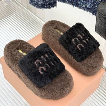 Miu Miu Shearling Platform Slides Sandal Black/Brown 2025 MIU082609 (MD-250826060)