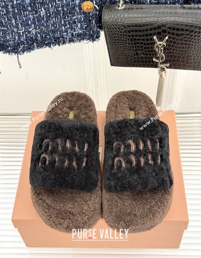 Miu Miu Shearling Platform Slides Sandal Black/Brown 2025 MIU082609 (MD-250826060)
