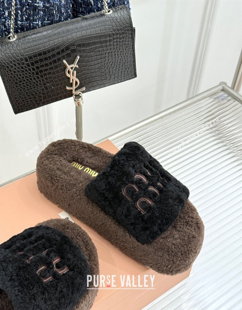 Miu Miu Shearling Platform Slides Sandal Black/Brown 2025 MIU082609 (MD-250826060)