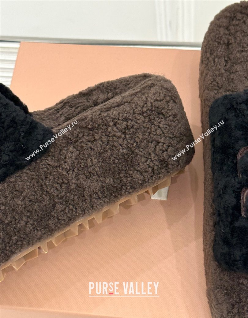 Miu Miu Shearling Platform Slides Sandal Black/Brown 2025 MIU082609 (MD-250826060)