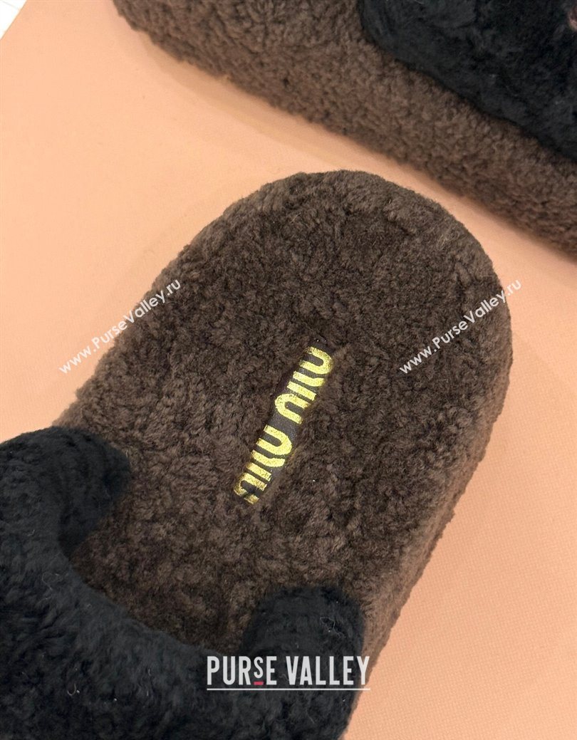 Miu Miu Shearling Platform Slides Sandal Black/Brown 2025 MIU082609 (MD-250826060)