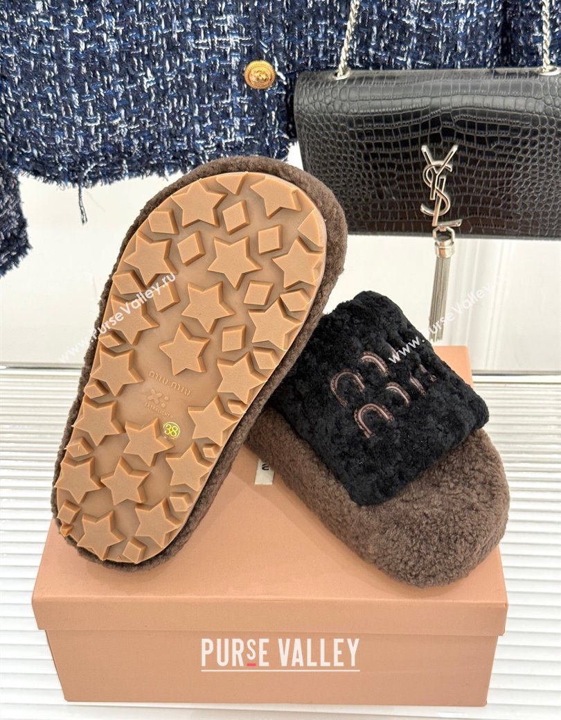 Miu Miu Shearling Platform Slides Sandal Black/Brown 2025 MIU082609 (MD-250826060)
