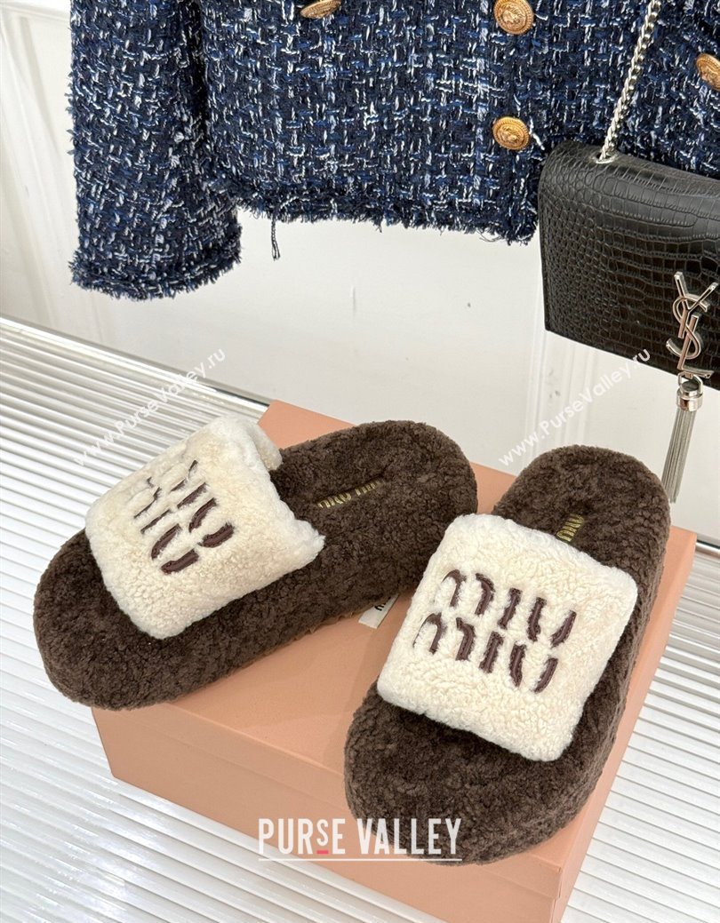 Miu Miu Shearling Platform Slides Sandal White/Brown 2025 MIU082609 (MD-250826061)