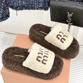 Miu Miu Shearling Platform Slides Sandal White/Brown 2025 MIU082609 (MD-250826061)