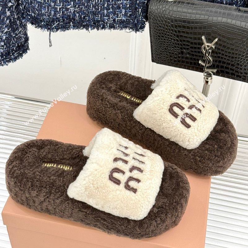 Miu Miu Shearling Platform Slides Sandal White/Brown 2025 MIU082609 (MD-250826061)