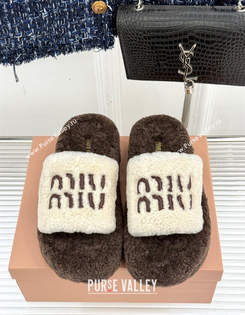 Miu Miu Shearling Platform Slides Sandal White/Brown 2025 MIU082609 (MD-250826061)
