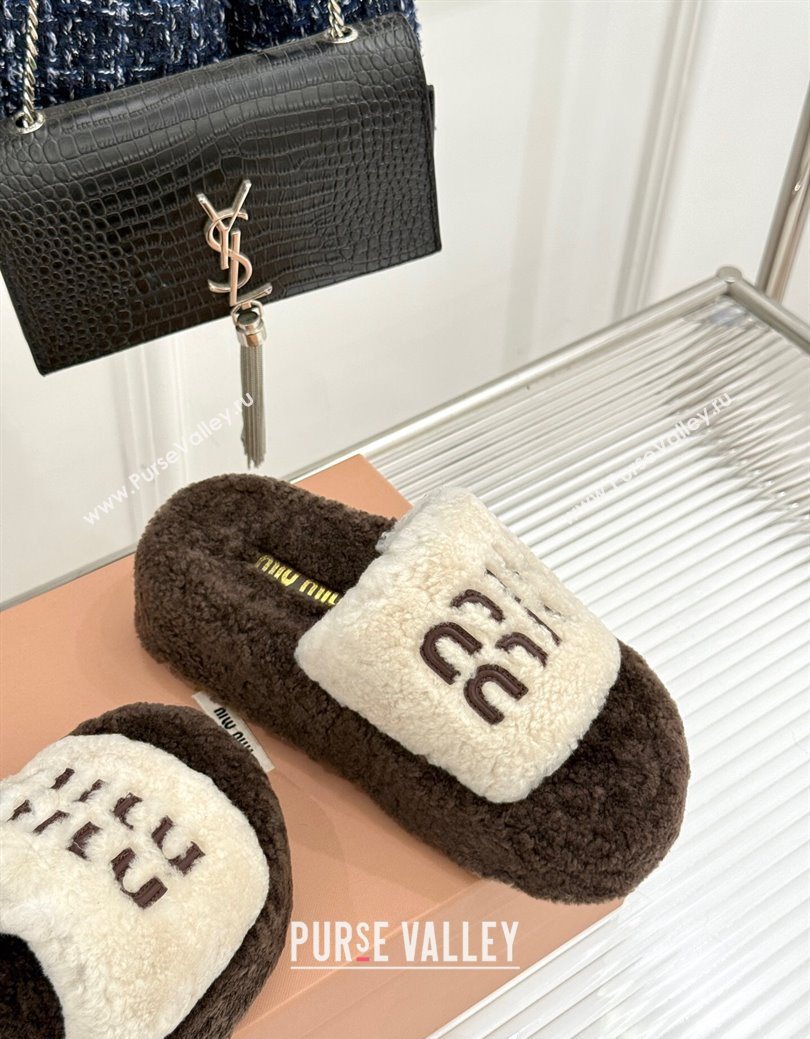 Miu Miu Shearling Platform Slides Sandal White/Brown 2025 MIU082609 (MD-250826061)
