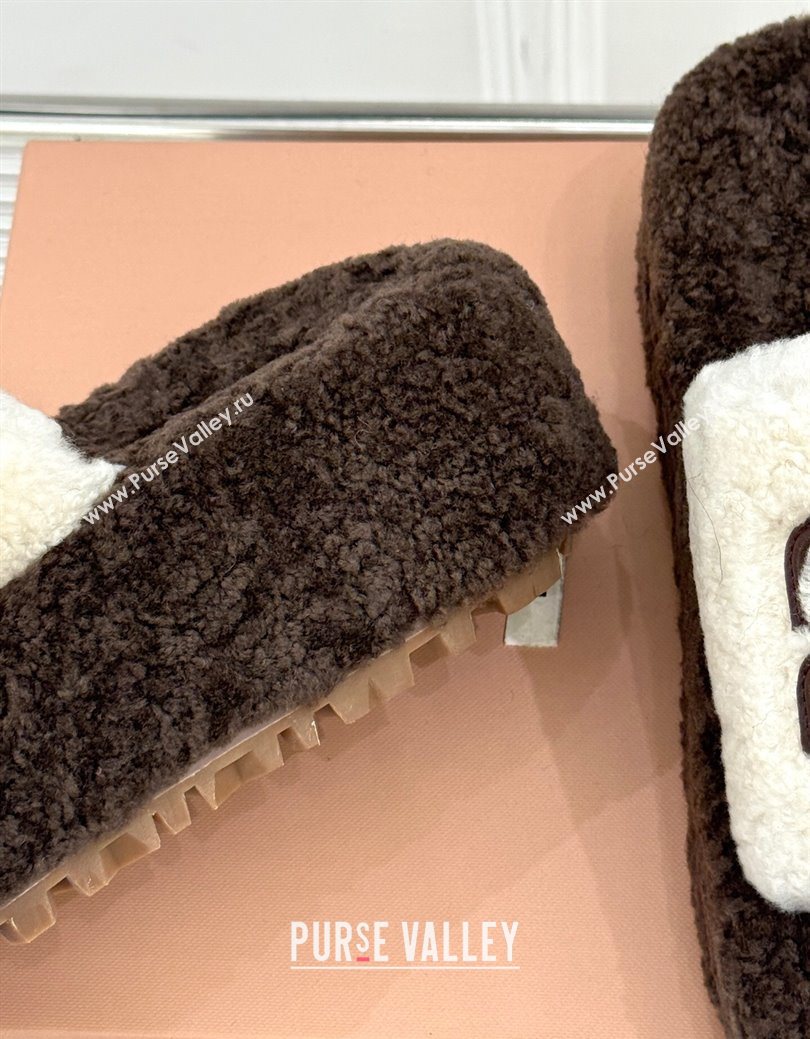 Miu Miu Shearling Platform Slides Sandal White/Brown 2025 MIU082609 (MD-250826061)