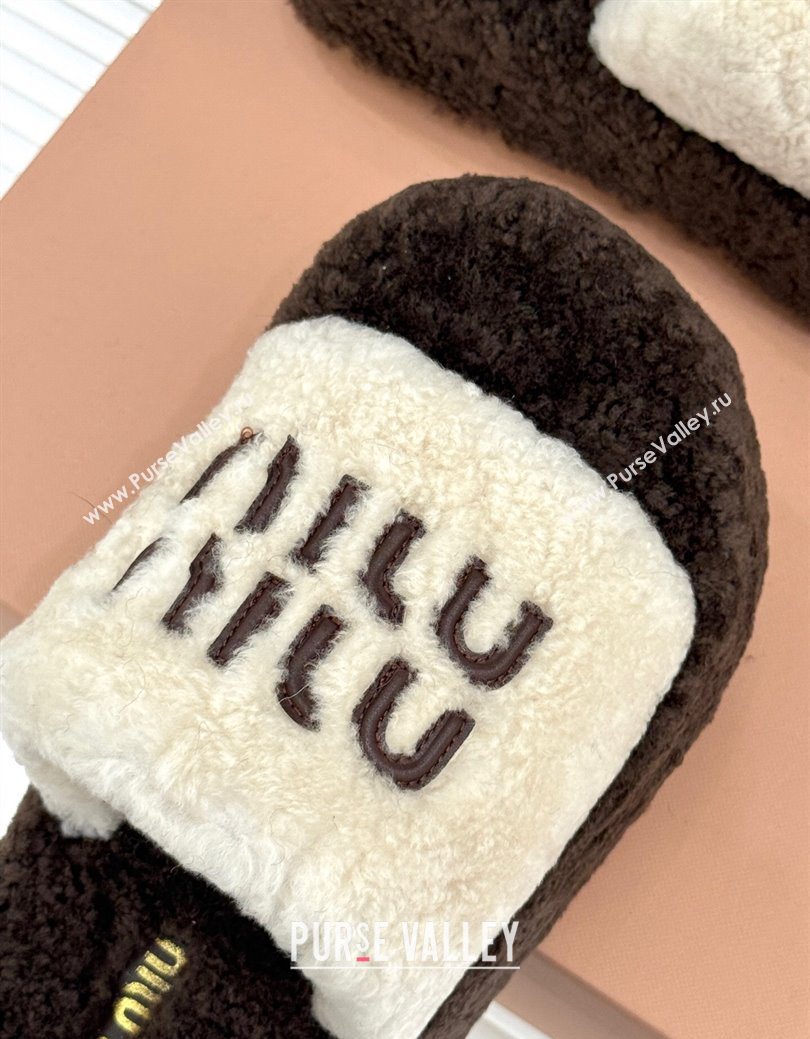 Miu Miu Shearling Platform Slides Sandal White/Brown 2025 MIU082609 (MD-250826061)