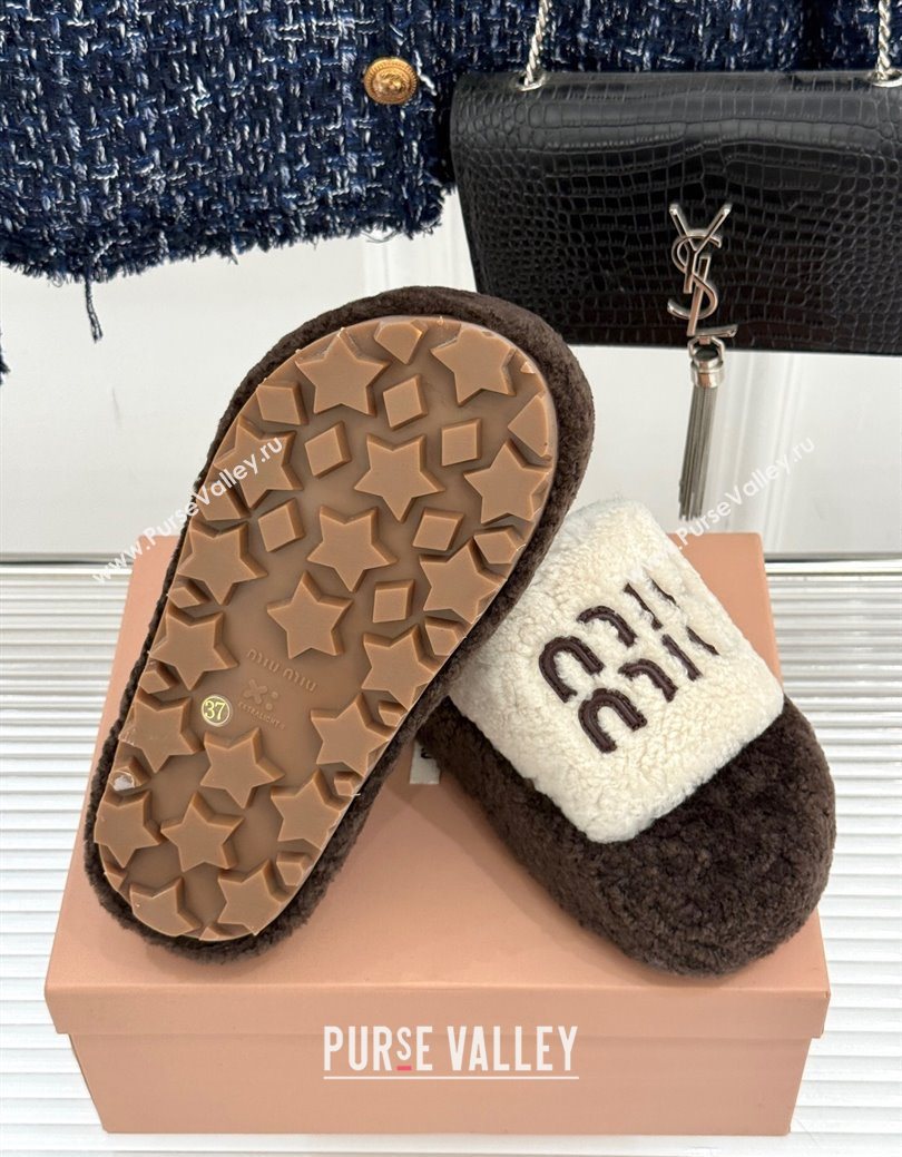 Miu Miu Shearling Platform Slides Sandal White/Brown 2025 MIU082609 (MD-250826061)