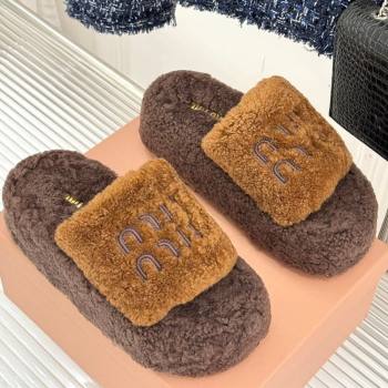 Miu Miu Shearling Platform Slides Sandal Dark/Brown 2025 MIU082609 (MD-250826062)