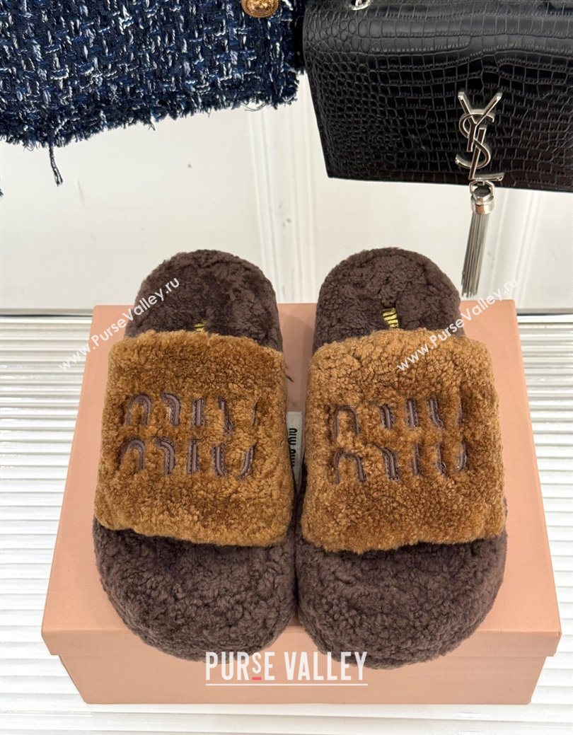 Miu Miu Shearling Platform Slides Sandal Dark/Brown 2025 MIU082609 (MD-250826062)