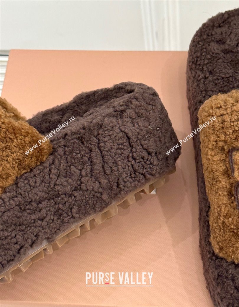Miu Miu Shearling Platform Slides Sandal Dark/Brown 2025 MIU082609 (MD-250826062)