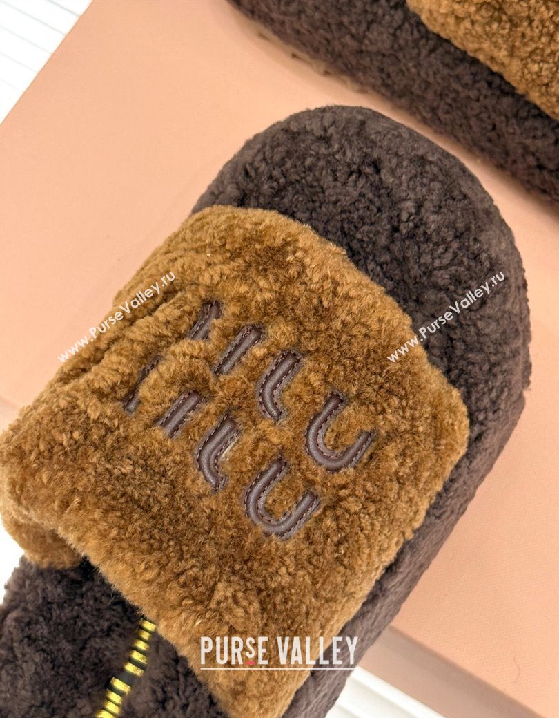 Miu Miu Shearling Platform Slides Sandal Dark/Brown 2025 MIU082609 (MD-250826062)