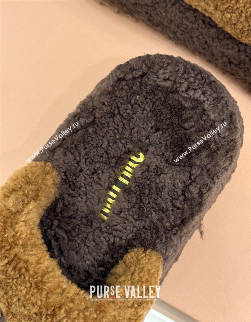 Miu Miu Shearling Platform Slides Sandal Dark/Brown 2025 MIU082609 (MD-250826062)