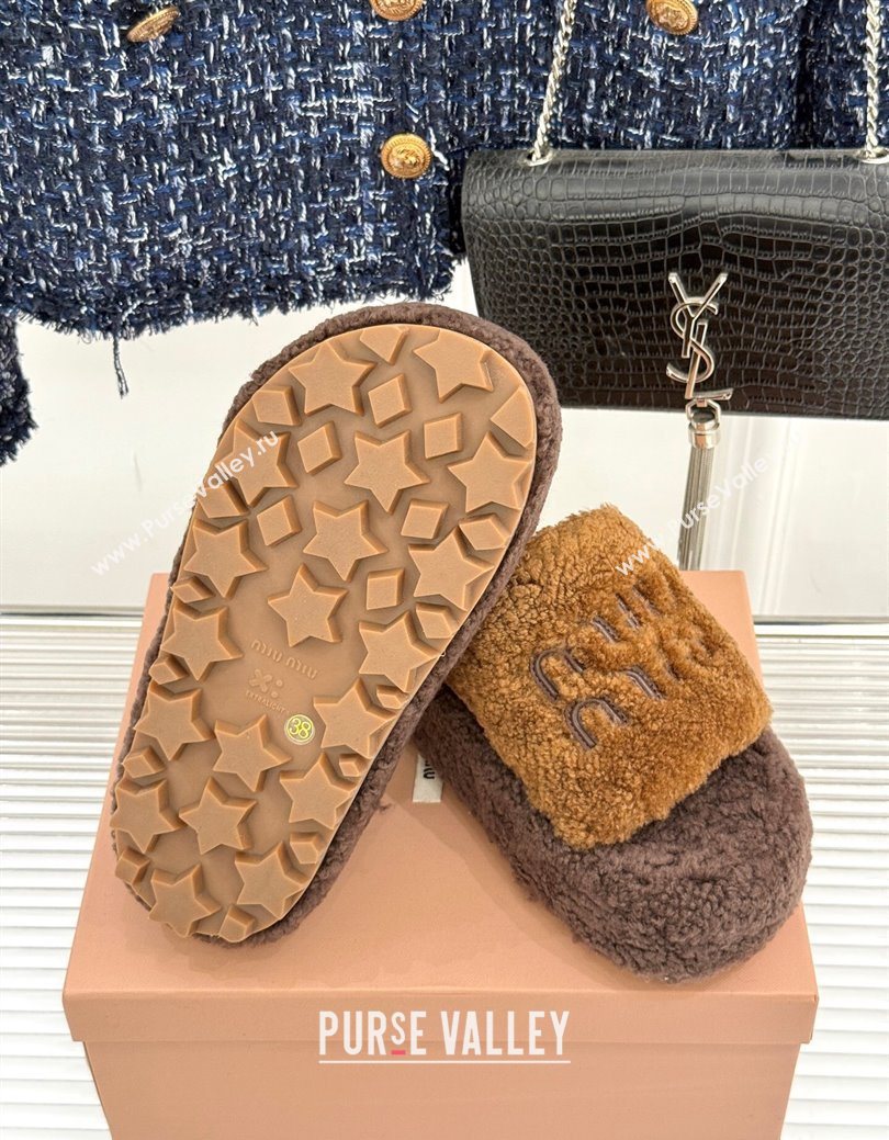 Miu Miu Shearling Platform Slides Sandal Dark/Brown 2025 MIU082609 (MD-250826062)