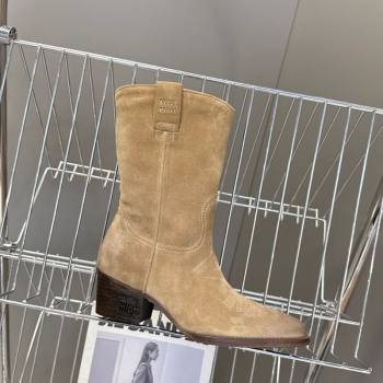 Miu Miu Suede Heel Ankle Boots 5cm Beige 2025 MIU082605 (MD-250826039)